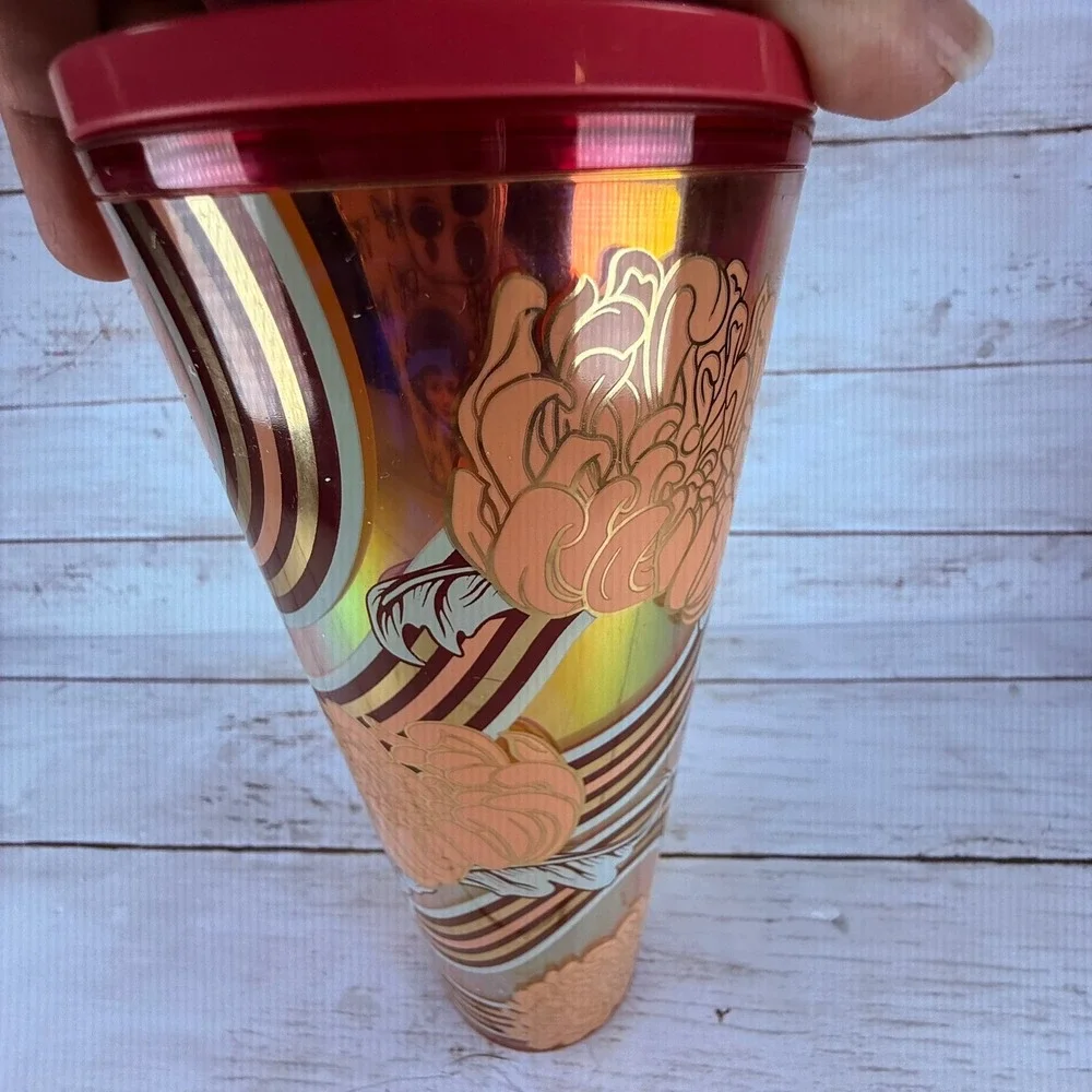 Starbucks 2023 Fall Iridescent‎ Floral Tumbler 24oz Flower Lid Topper Cold Cup